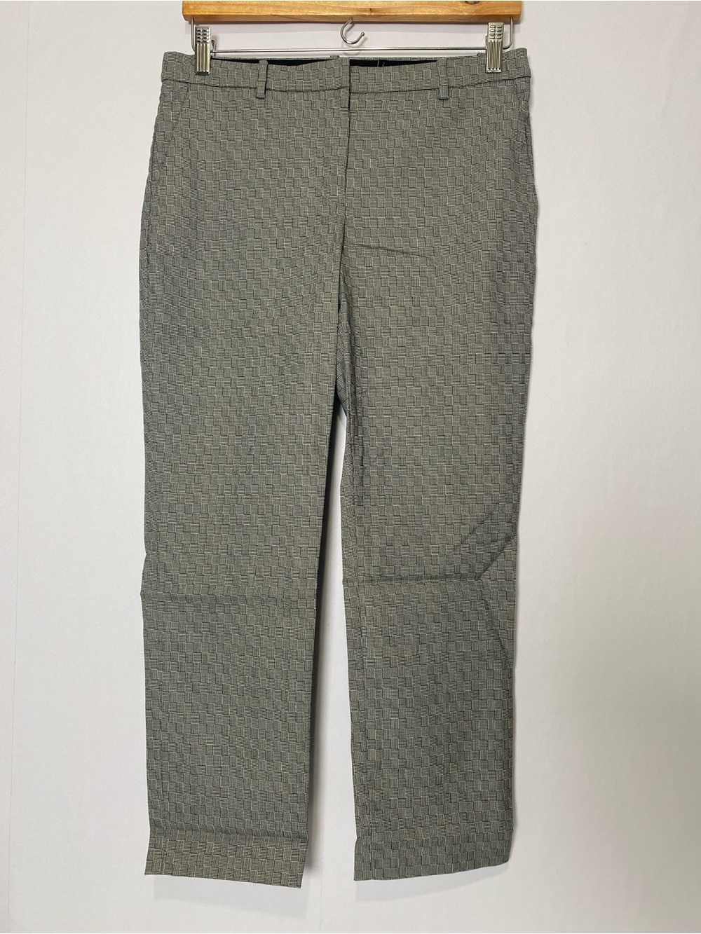 Theory Women's Tailor Trouser Optical Wool Pants Black Ivory Virgin Wool Sz 4